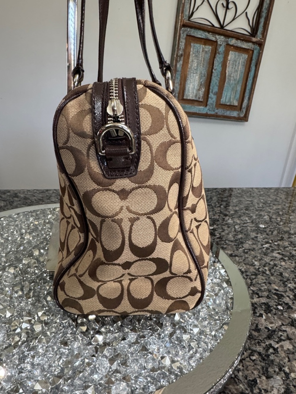 Coach Nancy satchel Signature Canvas Satchel with Dark Brown patent Trim - Picture 7 of 14
